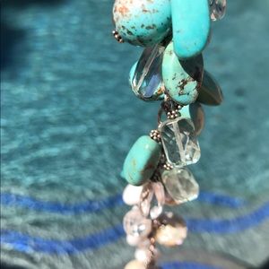 Turquoise and Mother of Pearl Charm Silver Bracelet